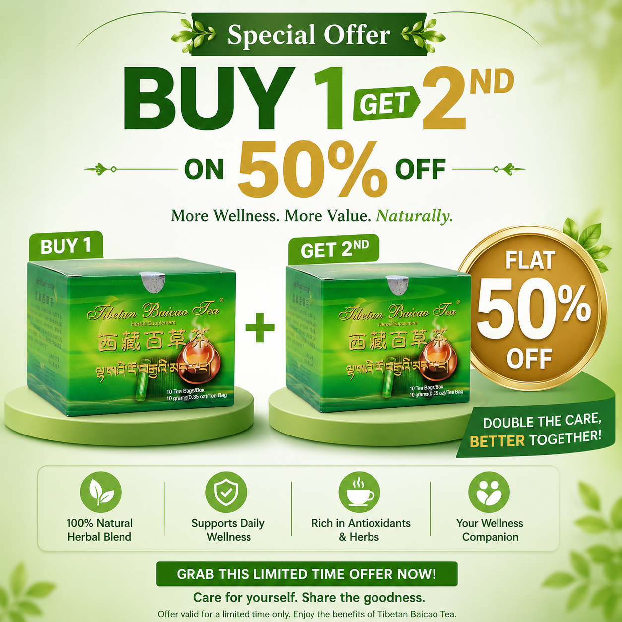 Special Offer || Tibetan Baicao Tea || Buy 1 Get 2nd 50% Off